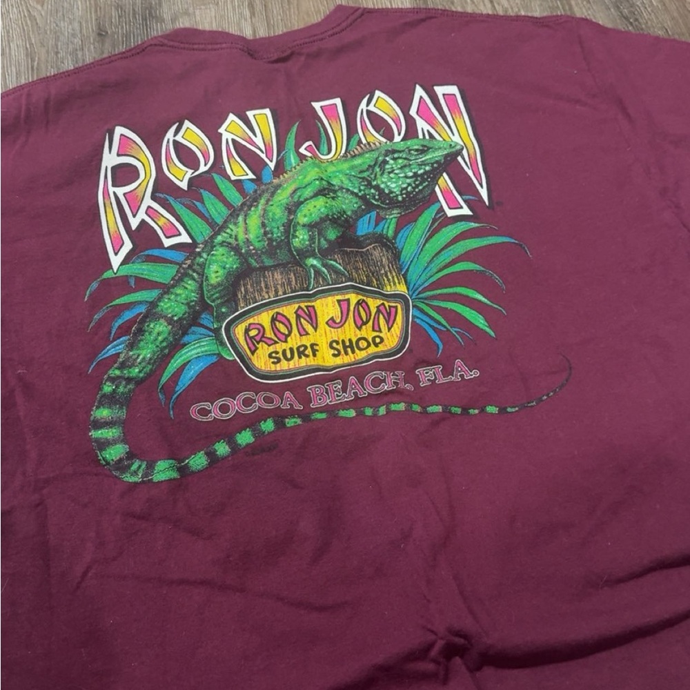 Ron Jon Burgundy Tee with Green Iguana Design